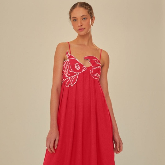 Red fish top Maxie dress - Farm Rio - Picture 1 of 6